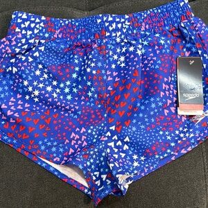 Speedo Kids' Blue and Red Heart Pattern Shorts
